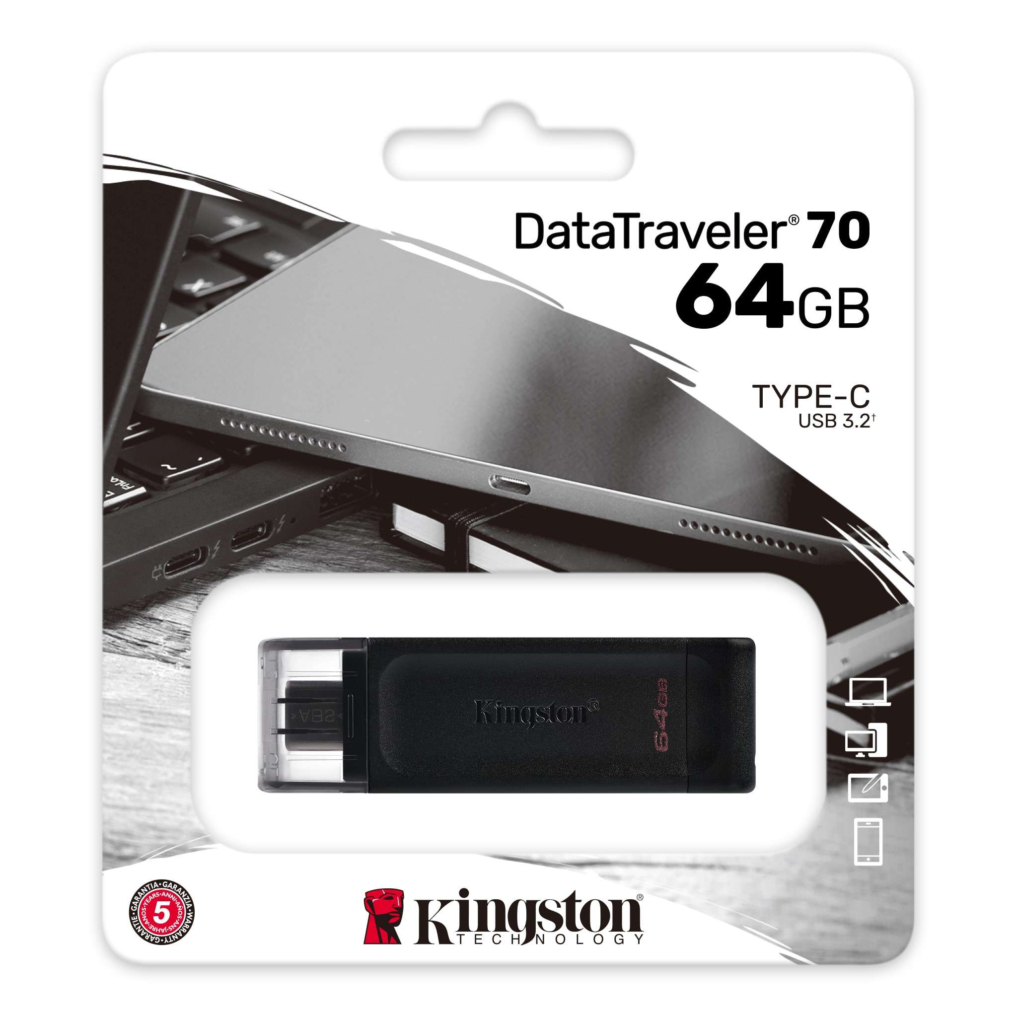 Kingston FD 64GB USB-CUSB 3.2 Gen 1 speedsPortable and simple design